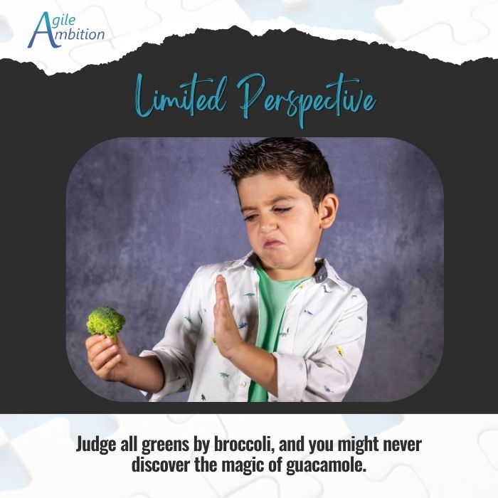 Captioned photo of a kid sneering at a piece of broccoli - Judge all greens by broccoli, and you might never discover the magic of guacamole.
