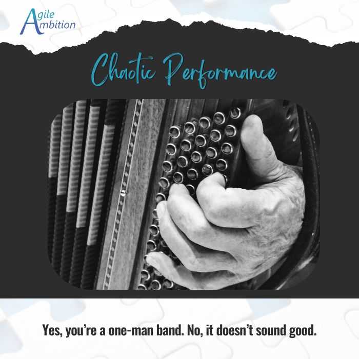 Hand playing accordion captioned:Yes, you’re a one-man band. No, it doesn’t sound good.