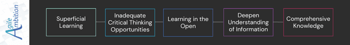 Visual map detailing the journey from superficial learning to comprehensive knowledge through critical thinking experiments.